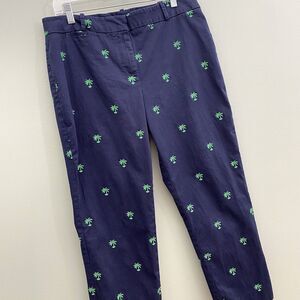 Talbots Cropped Embroidered Capri Pants Navy Blue Palm Trees Size 10